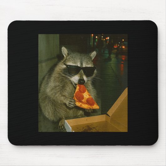 Tapis De Souris Mème d'animal de raton laveur drôle mangeant Zza (Devant)