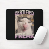 Tapis De Souris Mème de chat Freak Certifié Mèmes Offensifs Funn (Avec souris)