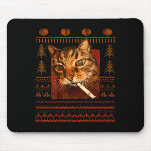 Tapis De Souris Mème de chat qui fume drôle de Noël laid pour homm
