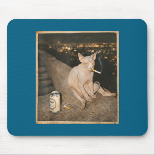 Tapis De Souris Mème de chat Sphynx qui fume design drôle