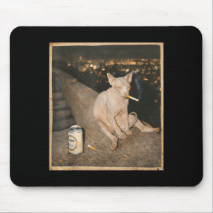 Tapis De Souris Mème de chat Sphynx qui fume Drôle de chat qui fum
