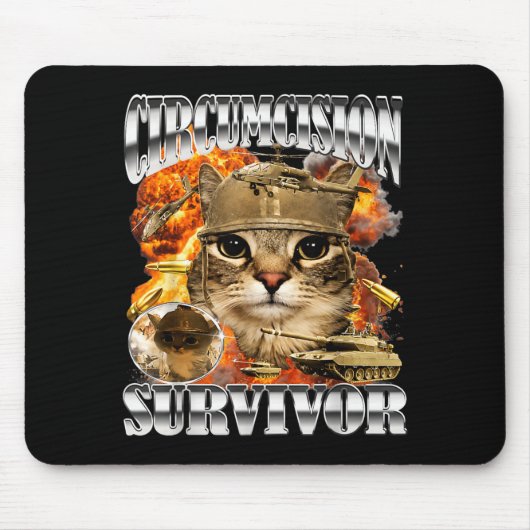 Tapis De Souris Mème de chat survivant à la circoncision Bootleg D (Devant)