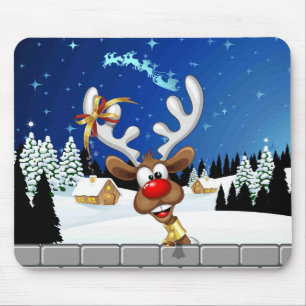 Tapis De Souris Mème de Noël drôle de renne qui regarde par-dessus