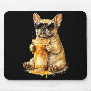 Tapis De Souris Mème drôle d'animal chien buvant du café glacé
