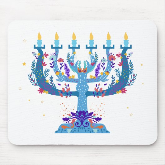 Tapis De Souris menorah à fleurs hanoukka (Devant)
