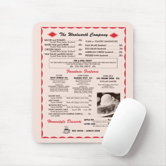 Tapis De Souris Menu Mousepad de Woolworth (Avec souris)