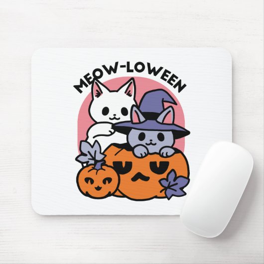 Tapis De Souris Meow-Loween - Cute Halloween Conception Chat (Avec souris)
