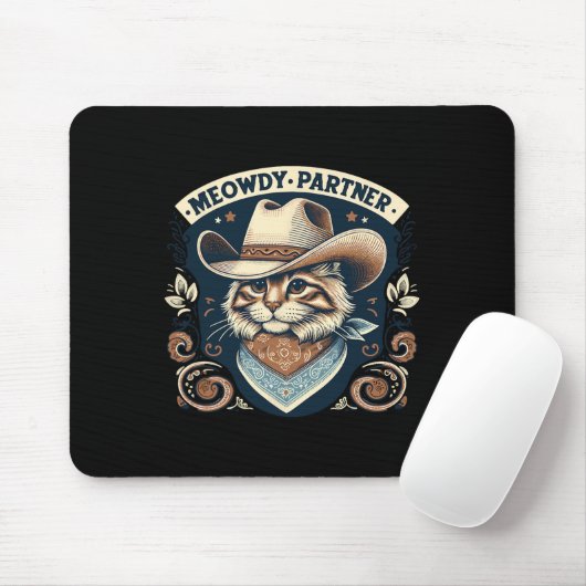 Tapis De Souris Meowdy Partenaire Chat Cowboy Casquette Howdy Funn (Avec souris)
