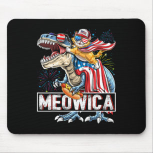 Tapis De Souris Meowica Cat T Rex Dinosaur 4 juillet Fl américain