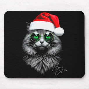 Tapis De Souris Meowy Catmas Drôle Cool Noël Chat Chapeau Santa Gr