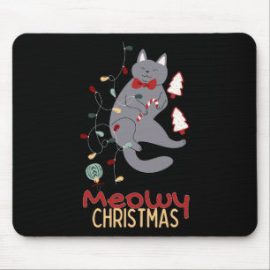 Tapis De Souris Meowy Noël Chat Feux de Noël1