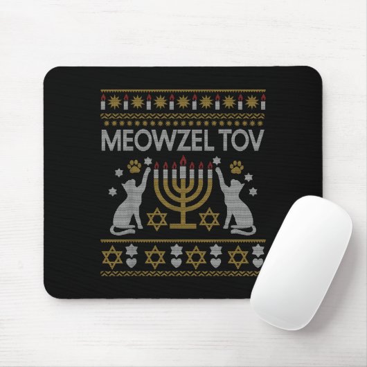 Tapis De Souris Meowzel Tov Cat Hanukkah 2025 Funny Ugly Christmas (Avec souris)