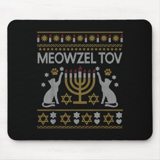 Tapis De Souris Meowzel Tov Cat Hanukkah 2025 Funny Ugly Christmas (Devant)