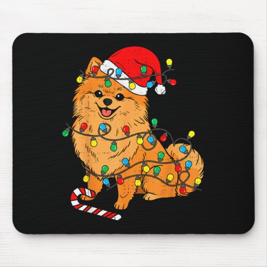 Tapis De Souris Meranian Dog Christmas Lights Santa Xmas Pet Dog L (Devant)