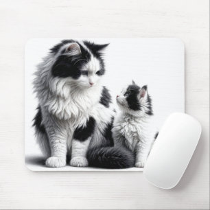 Tapis De Souris Mère Chat et chaton en blanc
