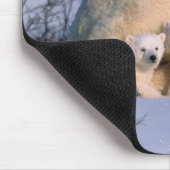 Tapis De Souris Mère Ours Polaire assis avec des jumeaux, (Coin)