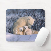 Tapis De Souris Mère Ours Polaire assis avec des jumeaux, (Avec souris)