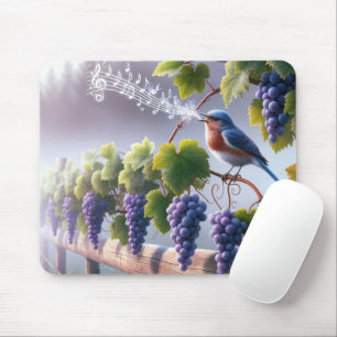 Tapis De Souris Merlebleu chantant sur une vigne