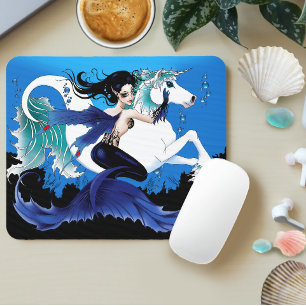 Tapis De Souris Mermaid Sea horse Fairy Blue