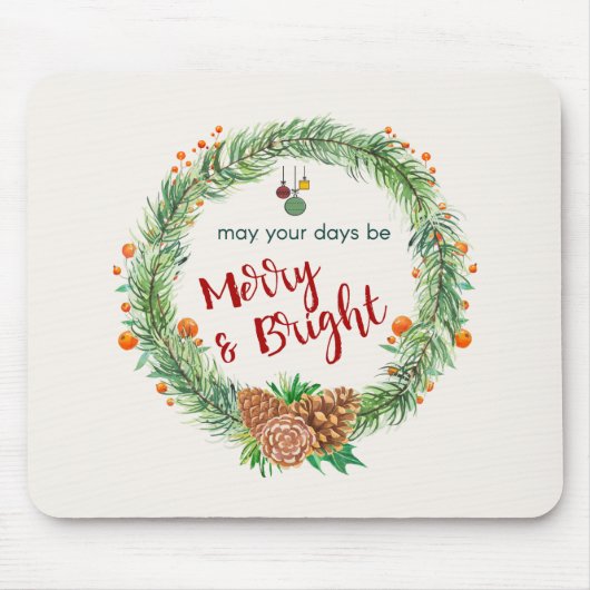 Tapis De Souris Merry & Bright Christmas Wreath (Devant)
