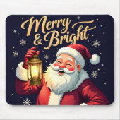 Tapis De Souris Merry Bright Santa Holding Lantern Illustration (Devant)
