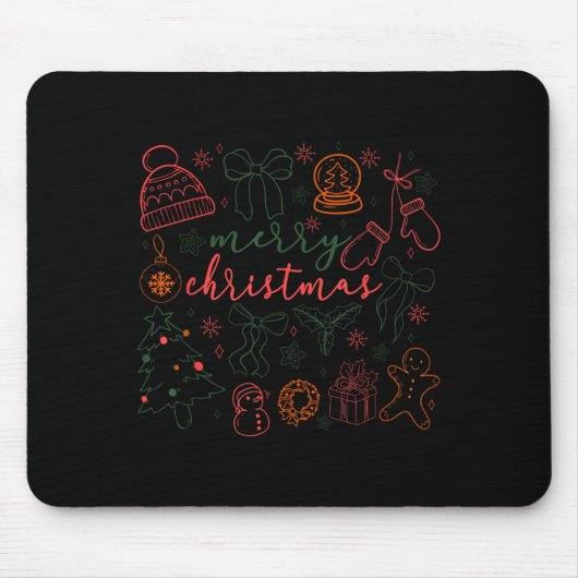 Tapis De Souris Merry Christmas Doodle Xmas Tree Gingerbread Men W (Devant)