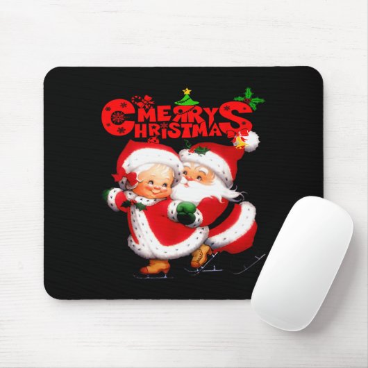 Tapis De Souris Merry Christmas - Happy Cute Mrs Claus And Mr Clau (Avec souris)