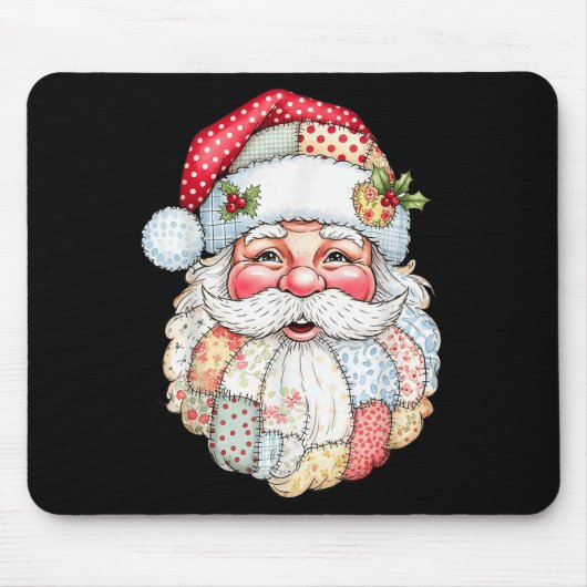 Tapis De Souris Merry Christmas Patchwork Santa Claus Face X-mas H (Devant)