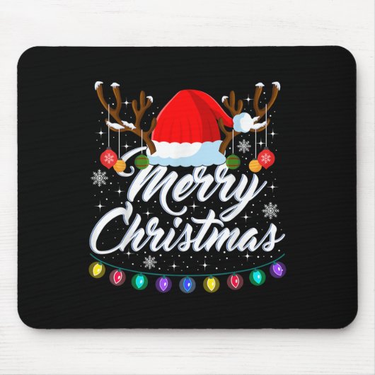 Tapis De Souris Merry Christmas Red Santa Hat Reindeer Xmas Matchi (Devant)