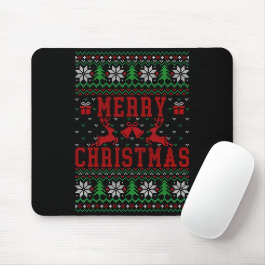 Tapis De Souris Merry Christmas Reindeer Snowflake Ugly Christmas (Avec souris)