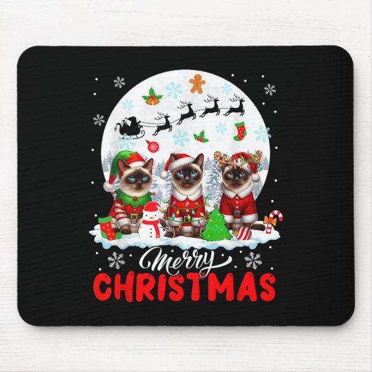 Tapis De Souris Merry Christmas Three Santa Elf Reindeer Siamese C (Devant)