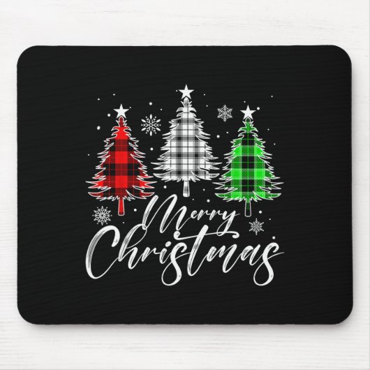 Tapis De Souris Merry Christmas Tree Buffalo Plaid Red White Green (Devant)