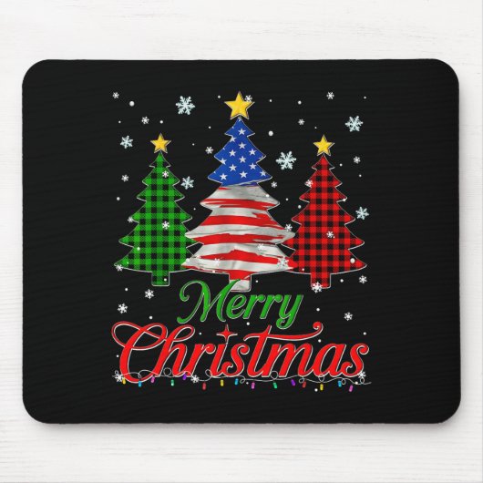 Tapis De Souris Merry Christmas Tree Plaid Us Flag Snowflake Xmas  (Devant)
