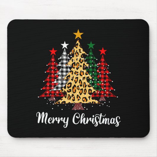 Tapis De Souris Merry Christmas Trees With Buffalo Plaid & Leo (Devant)