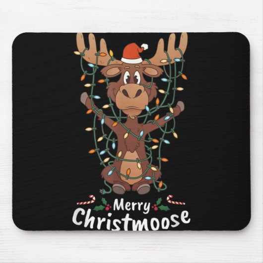 Tapis De Souris Merry Christmoose Christmas Moose Xmas Tree Lights (Devant)