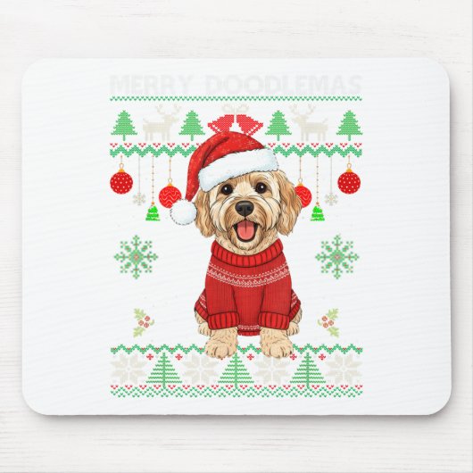 Tapis De Souris Merry Doodlemas Goldendoodle Wearing Ugly Christma (Devant)