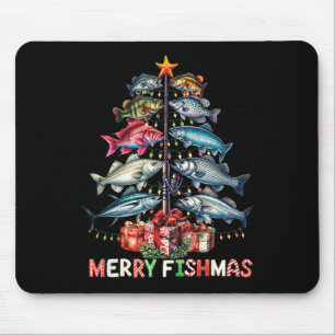 Tapis De Souris Merry Fishmas Funky Christmas Tree Lights Pêche