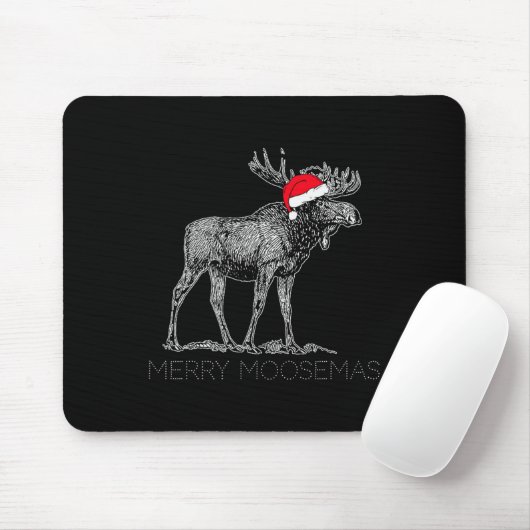 Tapis De Souris Merry Moosemas Christmas Moose With Santa Hat  (Avec souris)
