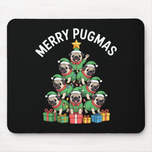 Tapis De Souris Merry Pugmas Funny Pug Christmas Tree Holiday Long (Devant)