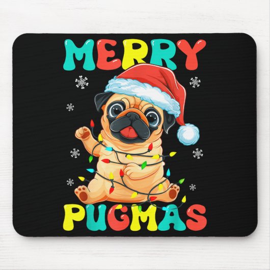 Tapis De Souris Merry Pugmas Pug Christmas Santa Pug Xmas Lights D (Devant)