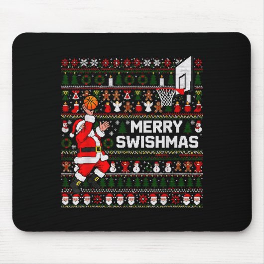 Tapis De Souris Merry Swishmas Santa Basketball Ugly Sweater Style (Devant)