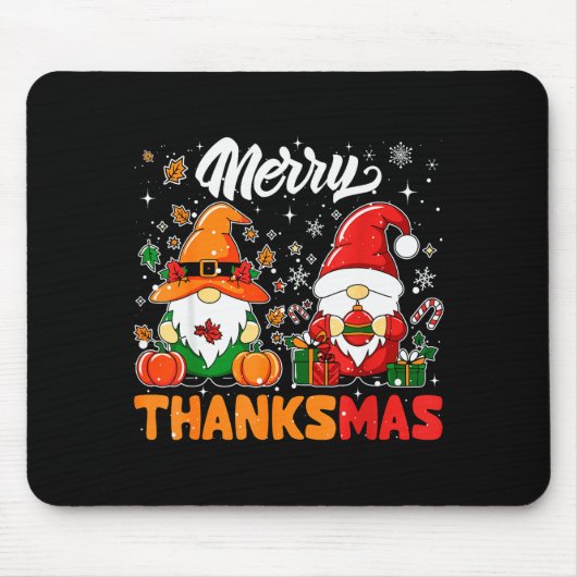 Tapis De Souris Merry Thanksmas Funny Fall Thanksgiving Santa Gnom (Devant)