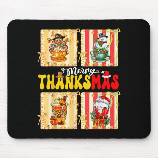Tapis De Souris Merry Thanksmas Pumpkin Sce Latte Coffee Thanksgiv (Devant)