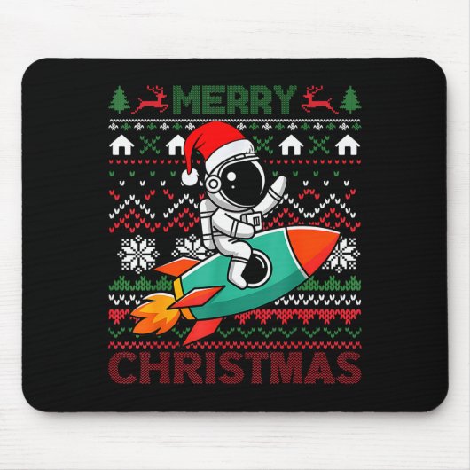 Tapis De Souris Merry Ugly Christmas Santa Hat Astronaut Riding Ro (Devant)