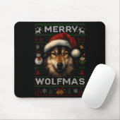 Tapis De Souris Merry Wolfmas Merry Christmas Wolf Ugly Sweater Fu (Avec souris)