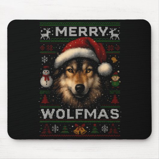 Tapis De Souris Merry Wolfmas Merry Christmas Wolf Ugly Sweater Fu (Devant)