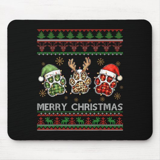 Tapis De Souris Merry Woofmas Christmas Dog Paws Leopard Ugly Swea (Devant)