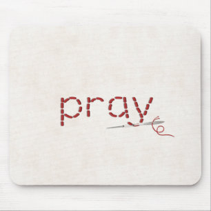 Tapis De Souris message texte PRAY cousu rouge avec aiguille