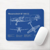 Tapis De Souris Messerschmitt Bf 109 - Plan d'avion AD (Avec souris)