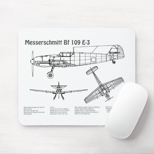 Tapis De Souris Messerschmitt Bf 109 - Plan d'avion BD (Avec souris)